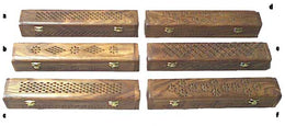 WOODEN COFFIN INCENSE STICK/CONE BURNER HOLDER WITH STORAGE COMPARTMENT