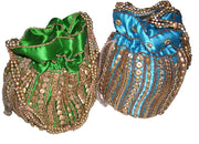 SATIN DRAWSTRING EMBROIDERY POTLI  PURSE