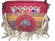 LEATHER BANJARA SHOULDER BAG WITH SUEDE FRINGE