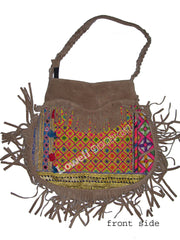 POT SHAPE BANJARA SHOULDER BAG WITH SUEDE FRINGE