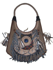 LEATHER BANJARA SHOULDER BAG WITH SUEDE FRINGE