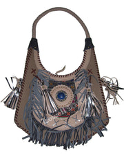 LEATHER BANJARA SHOULDER BAG WITH SUEDE FRINGE