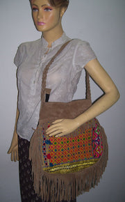 POT SHAPE BANJARA SHOULDER BAG WITH SUEDE FRINGE