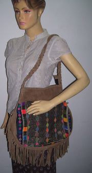 POT SHAPE BANJARA SHOULDER BAG WITH SUEDE FRINGE