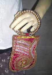 MEDIUM SIZE SATIN  EMBROIDERY  ETHNIC  MOBILE  HOLDER BAG