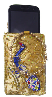 SATIN ZARI EMBROIDERY  ETHNIC  MOBILE  HOLDER BAG