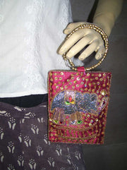 SATIN ZARI EMBROIDERY  ETHNIC  MOBILE  HOLDER BAG