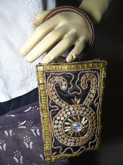 SATIN ZARI EMBROIDERY  ETHNIC  MOBILE  HOLDER BAG
