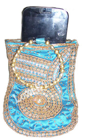 BIG SIZE SATIN  EMBROIDERY  ETHNIC  MOBILE  HOLDER BAG