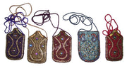 SATIN  EMBROIDERY  ETHNIC  MOBILE  HOLDER BAG WITH STRING