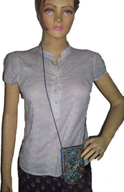 SATIN  EMBROIDERY  ETHNIC  MOBILE  HOLDER BAG WITH STRING