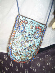 SATIN  EMBROIDERY  ETHNIC  MOBILE  HOLDER BAG WITH STRING