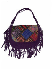 LEATHER BANJARA SHOULDER BAG WITH SUEDE FRINGE