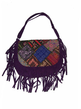 LEATHER BANJARA SHOULDER BAG WITH SUEDE FRINGE