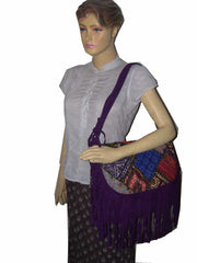LEATHER BANJARA SHOULDER BAG WITH SUEDE FRINGE
