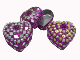 PEARL WITH MIRROR ( GLITTER)HEART SHAPE LAC BOXES