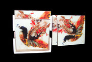 PEACOCK ENAMEL WOODEN COASTER SET