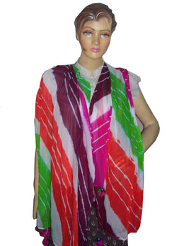 CRAPE TIE & DYE  SCARF WITH POM POM