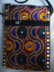 MIRROR & ZARI  EMBROIDERY BORDER MOBILE & PASSPORT BAG