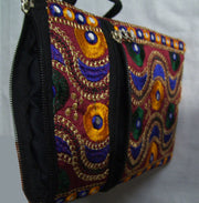 MIRROR & ZARI  EMBROIDERY BORDER MOBILE & PASSPORT BAG