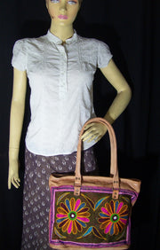 ARI EMBROIDERY LEATHER TOTE BAG