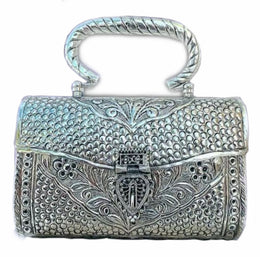 Handcrafted Silver Box Clutch Handbag Sling Bag