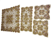 Golden Net Bead embroidery Square Table Cover Paisley