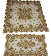 Golden Net Bead embroidery Square Table Cover Paisley