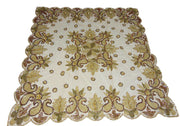Golden Net Bead embroidery Square Table Cover Paisley