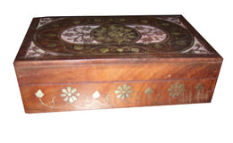 WOODEN BOX WHITE ENAMEL & BRASS INLAY DESIGN   (8