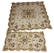 Golden Net Bead embroidery Square Table Cover Paisley