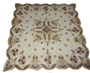 Golden Net Bead embroidery Square Table Cover Paisley