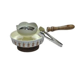 Decorative Metallic Oud Incense Burner with Wooden Handle Tray,