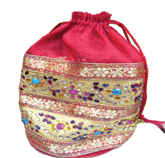 BEADED DOUBLE BORDER ORGANZA POUCH