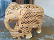 WOODEN ELEPHANT CHILD & TREE IN TRUNK