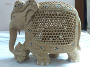 WOODEN ELEPHANT CHILD & TREE IN TRUNK