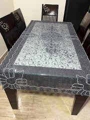 Dark silver Embroidered  6 seat Dining Table Cover