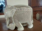 WOODEN ELEPHANT CHILD & TREE IN TRUNK