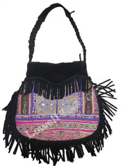 POT SHAPE BANJARA SHOULDER BAG WITH SUEDE FRINGE