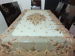 Golden color Embroidered  6 seat Dining Table Cover