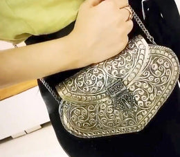 Antique golden color heart shape clutch purse