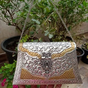 Silver & golden color metal clutch purse