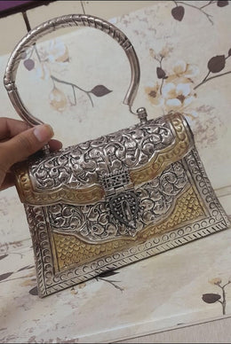 Silver & golden color metal clutch purse