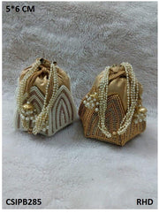 Golden Designer Embroidery Lotus Artsilk Party Potli Bag