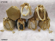 Golden Designer Embroidery Lotus Artsilk Party Potli Bag