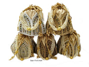 Golden Designer Embroidery Lotus Artsilk Party Potli Bag