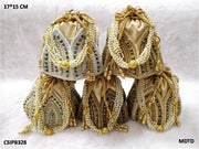 Golden Designer Embroidery Lotus Artsilk Party Potli Bag