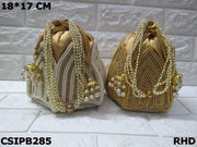 Golden Designer Embroidery Lotus Artsilk Party Potli Bag