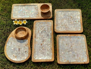 Wooden Platter for Serving Food with Bowls