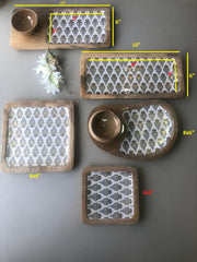 Wooden Platter for Serving Food with Bowls